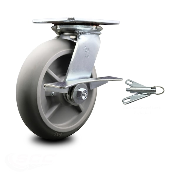 8 Inch Thermoplastic Rubber Caster with Ball Bearing and Brake/Swivel Lock SCC